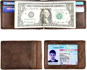 Genuine Leather Front Pocket Card Holder Minimalist Bifold Wallet with Money Clip