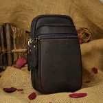 Genuine Leather men Casual Design Small Waist Bag Pouch Cowhide Fashion Hook Waist Belt Pack Cigarette Case Phone Pouch 6546