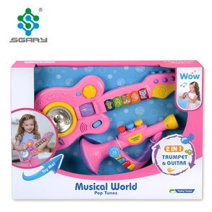Girl toys 2 in 1 pink guitar and trumpet musical instruments
