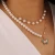 Import Gold plated pearl layered pave butterfly pendant half pearl half paper clip chain necklace for women from China
