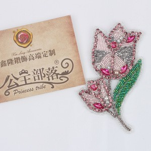 Hand Applique Embroidery Work Rhinestone Flower Bead Patch For Clothing