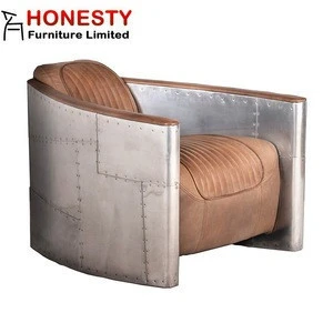 HC013B Antique Design Loft Style Furniture Vintage Leather Spitfire Retro Metal Aluminium Aviator Tomcat Sofa Chair
