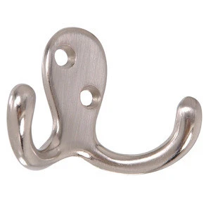 Heavy Duty Double Prong Durable Cloth Hanger Robe Hook Brushed Nickel