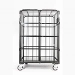 Heavy Duty Folding Nestable 4 Sided Security Rolling Storage Cages For Logistics