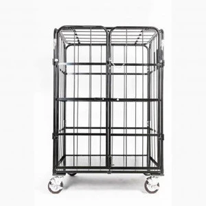 Heavy Duty Folding Nestable 4 Sided Security Rolling Storage Cages For Logistics