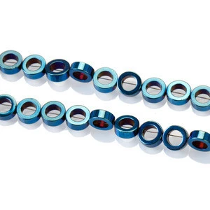 Hematite Gemstone Loose Beads Blue Metallic Coated Donut Ring Crystal Energy Stone Power For Jewelry Making