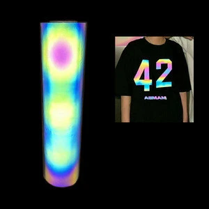 hi vis rainbow colorful pu iron on heat transfer pet reflective vinyl film sheet roll for shirt clothes logo DIY design cutting
