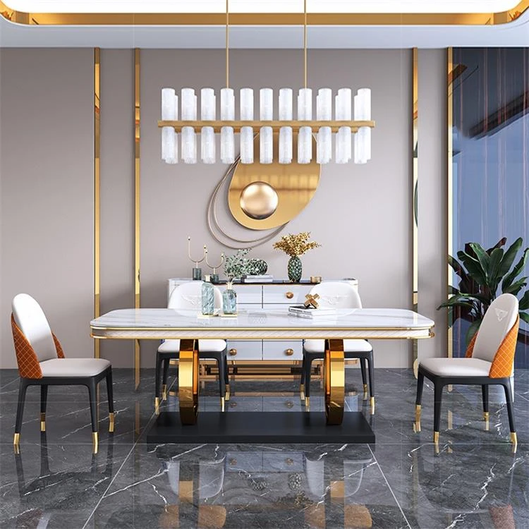 High-end Nordic style modern stainless steel dining table can be used by multiple people