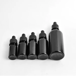 High Light-Proof 10ml 15ml 20ml 30ml Shiny Solid Black Glass Dropper Bottle with Dropper for Special Cosmetic Essential Oil
