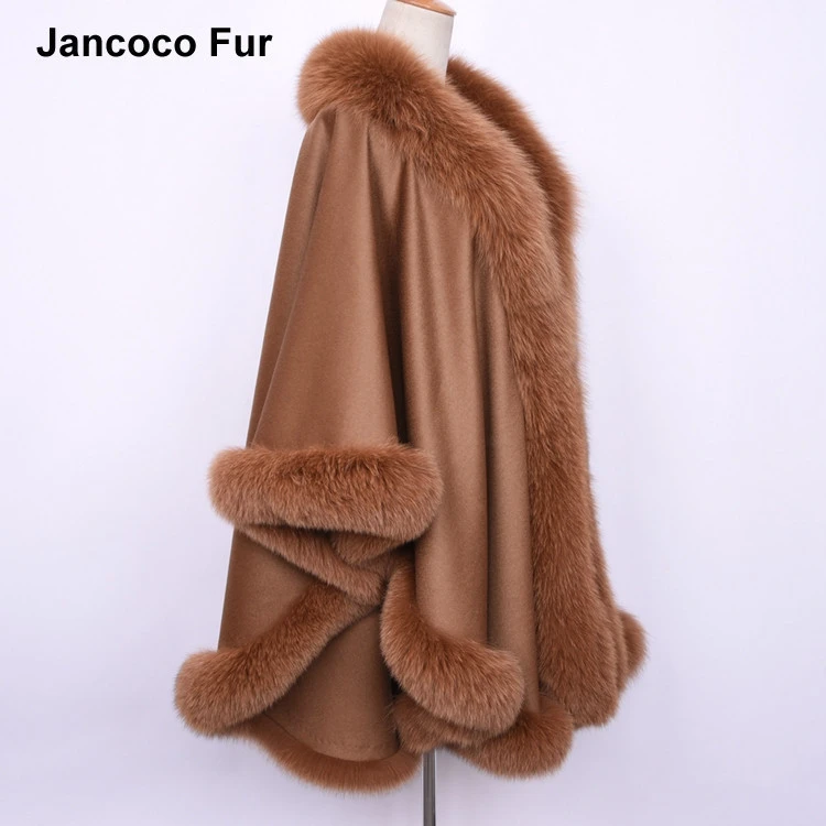 High Quality 100% Real Cashmere &amp; Fox Fur Poncho Fashion Design Autumn Winter Warm Fur Capes S7512