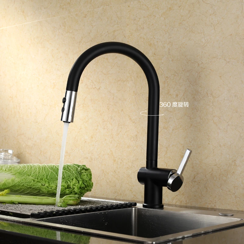 High Quality Black Pull Out Faucet SUS304 Stainless Steel Brass Durable Kitchen Faucet Manufacturer