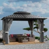 High Quality Chinese Double-Deck Outdoor Wood Aluminum Galvanize Pergola Gazebo with Metal Roof Waterproof Powder Coated Frame