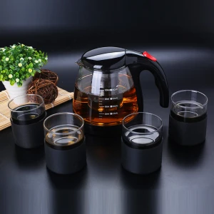 High quality gift box cup set tea kettle bpa free coffee pot glass moroccan tea pot with tea strainer