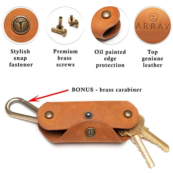 High Quality Smart Keychain Custom Leather Key Holder Organizer Cases With Pure Copper Carabiner