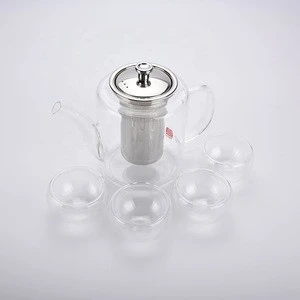 Home and Kitchen Glass Teapot with Infuser and 4 Double Wall Insulated Glass Cups Tea Set
