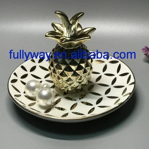 Home decoration jewelry trinket tray with pineapple for gift ceramic