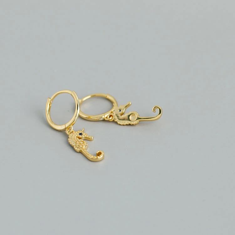 Hot sale gold plated 925 sterling silver gold plated seahorse pendant earrings