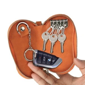 Hot sale pu leather key wallet portable key holder organizer pouch mini key bag