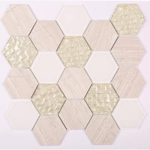 Hot sales Latest design light wood marble mix color crystal hexagon mosaic tiles
