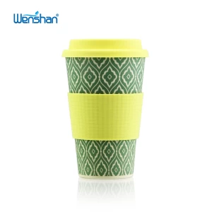 Hot selling 400ml colorful silicone lid bamboo fiber biodegradable coffee mug