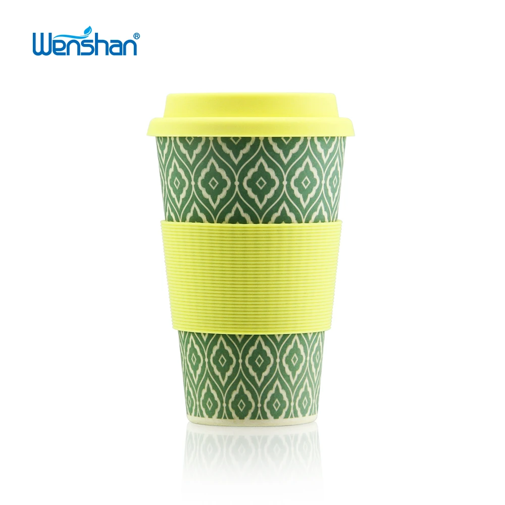 Hot selling 400ml colorful silicone lid bamboo fiber biodegradable coffee mug