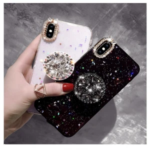 Hot Selling Bling Glitter Ring Holder Phone Case For iPhone 11 12 Pro Max TPU Shockproof Rhinestone Protective Cover