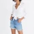 Import Hot selling mid blue high rise cut off roll hem women summer denim shorts from China