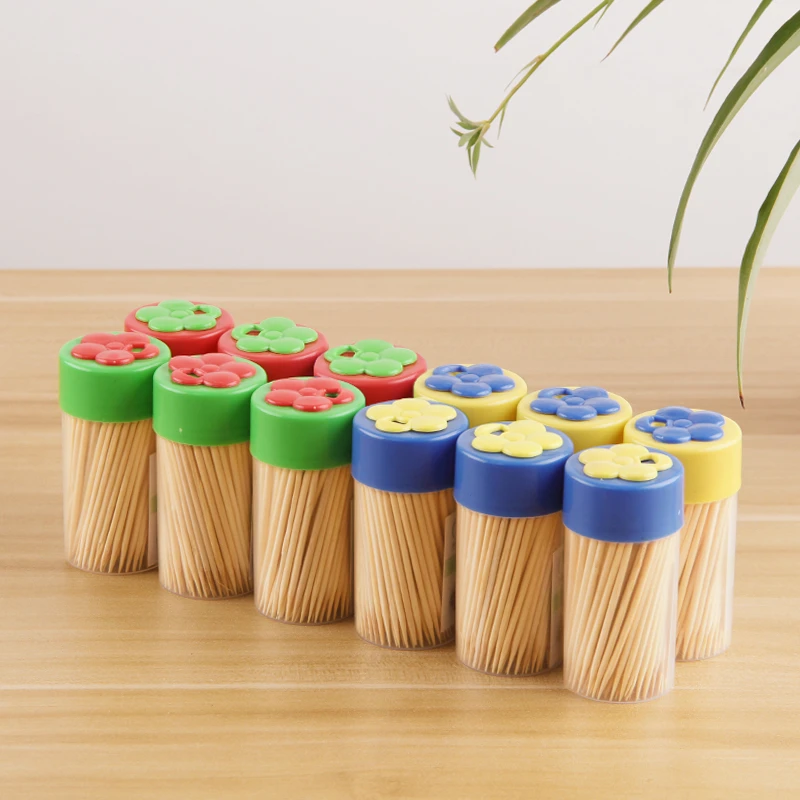 Hotel Restaurant Tooth Pick Container Dental Toothpick Plastic jars Bamboo Toothpicks Double Pointed Sterile Food sticks