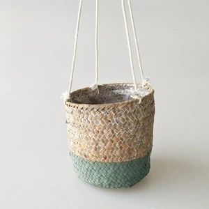 Indoor Outdoor Natural Seagrass Flower Plant Pots Hanging Planter Basket