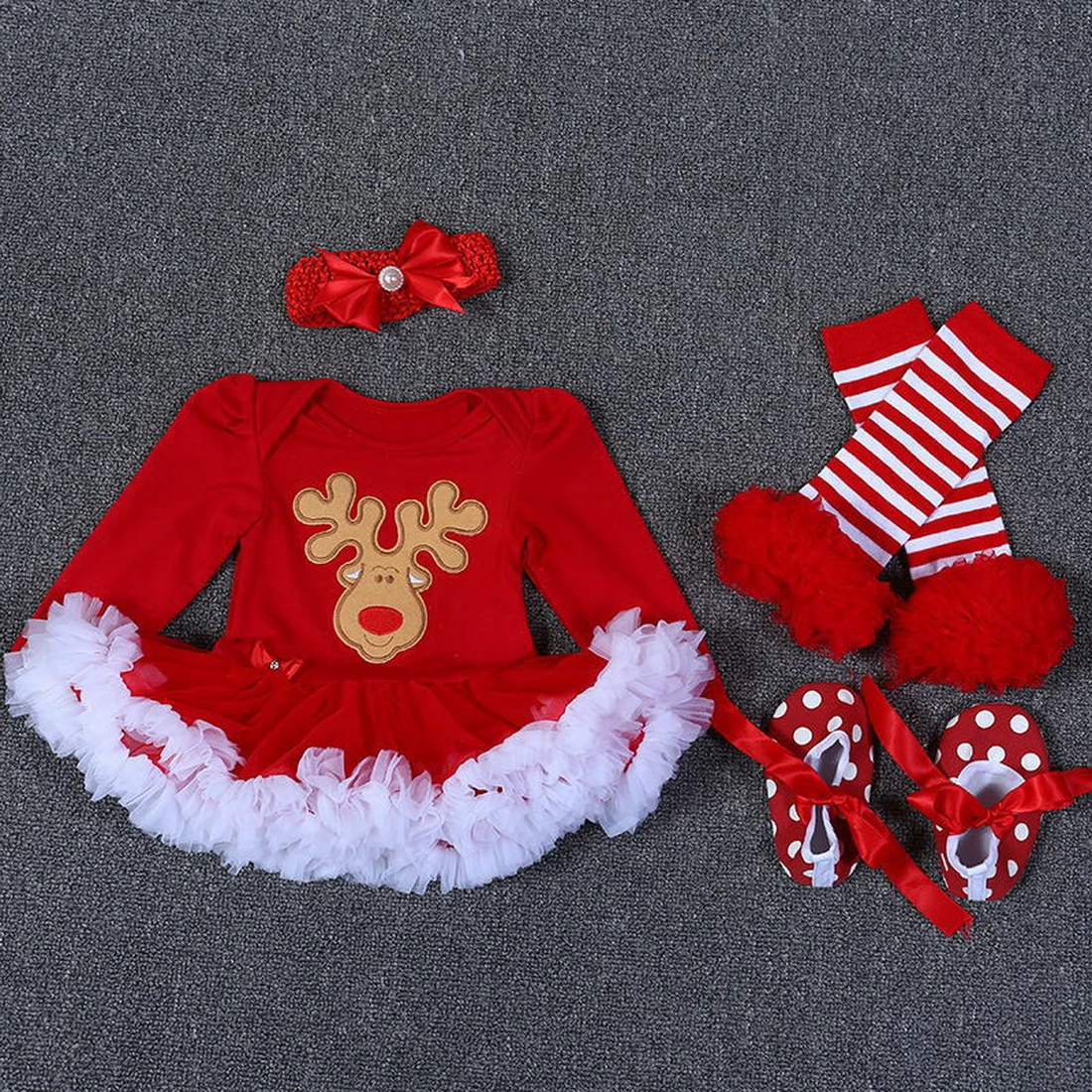 Infant Romper set Christmas baby girl party costume dress long-sleeved bag hip skirt climbing dress skirt net yarn princess dres