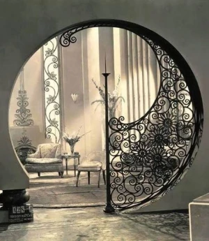 Iron stair handrail entryway of the home.