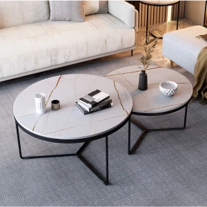 Italian Light Luxury Stone Simple Living Room Tea Table Round Marble Table