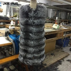 JKK FUR Hot Sale Factory Supplier Winter Girls Long Silver Fox Fur Gilet Real Fur Vest