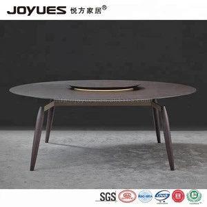 Joyues YT-050 modern wood round dining table with lazy susan rotating centre
