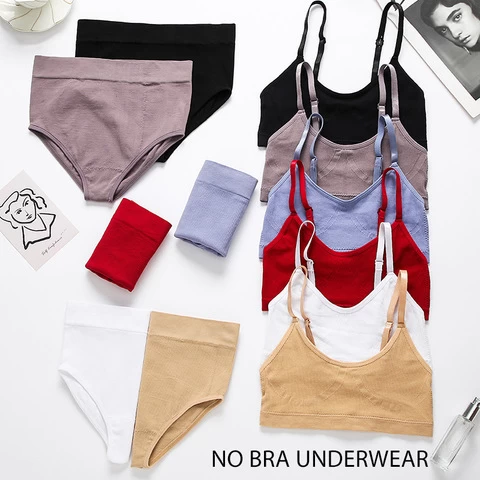 JSMANA Seamless Underwear Workout Wireless Big Size Bra Push Up  Women Nude Sport Yoga Bra Panty Set