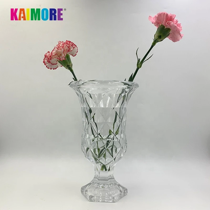 Kemore Hot Sale High Quality Square Rhombus Transparent Large Crystal Glass Vase