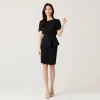 Korean Style Office Ladies Women Uniforms Short Sleeves Black Dress Receptionist Waitress Classic Style