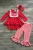 Import lace ruffle long pants fall stripe red trousers girl boutique outfit set from China