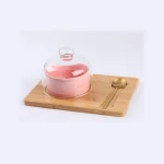 Lanfengye Dessert Ceramic Bowl Dry Fruit Snack Bowl Set Ceramic Bowl Set with Wooden Tray Little Spoons