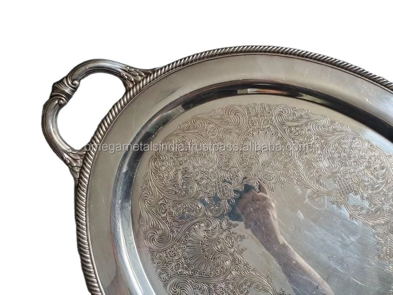 LARGE Serving Tray Silver Plated Butler Tray with Handles Serving Platter Silverplated Platter with Engraving