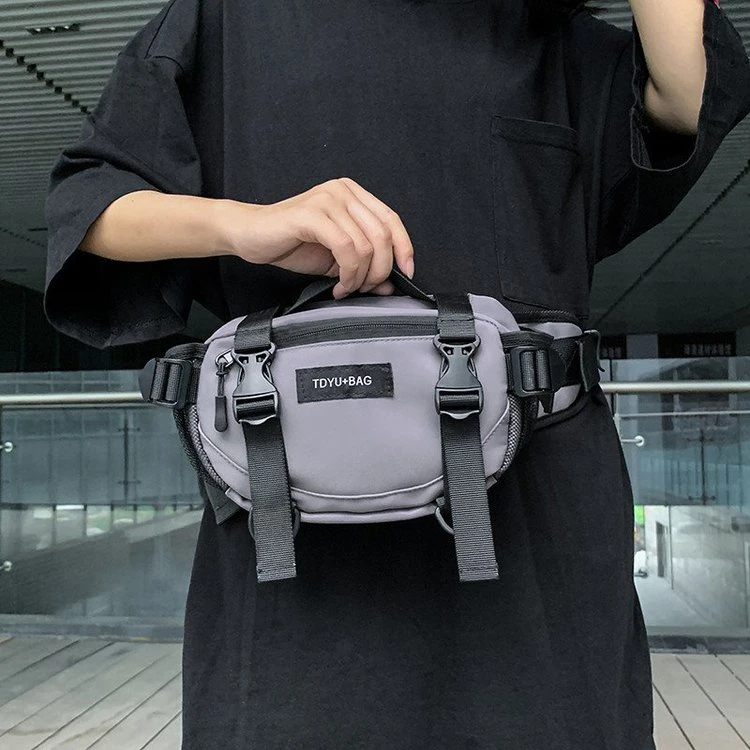 Laulyjoey Black sling waist bag outdoor belt with large capacity unisex Rock style crossbody climbing chest bag