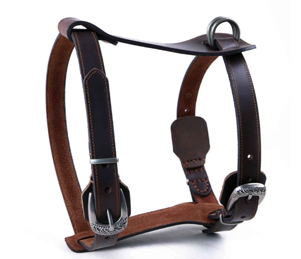Leather chest harness Imported top grain cowhide dog chest strap Medium and large dog pet leash size M