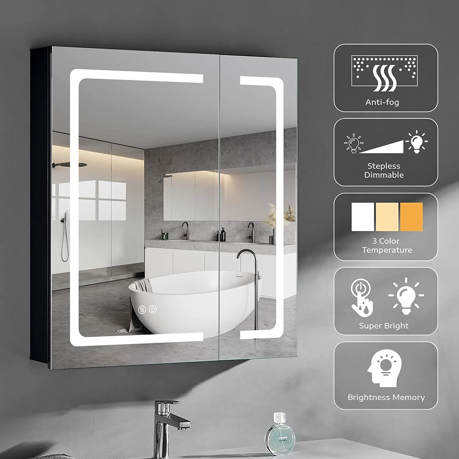 Buy Led Lighted Medicine With Lights 30 X 32 Double Doors Bathroom Mirror With Storage 3