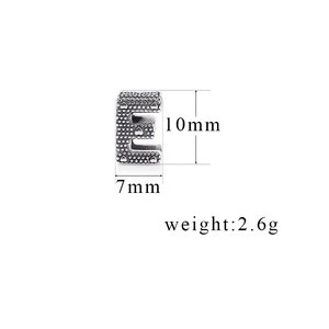 Letter E Charm Jewelry  Bead Metal Silver Charm DIY Bracelet With Big Hole Chamilia Compatible