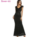 Long formal prom dress ruffled V-neck backless bodycon luxury womens evening dresses