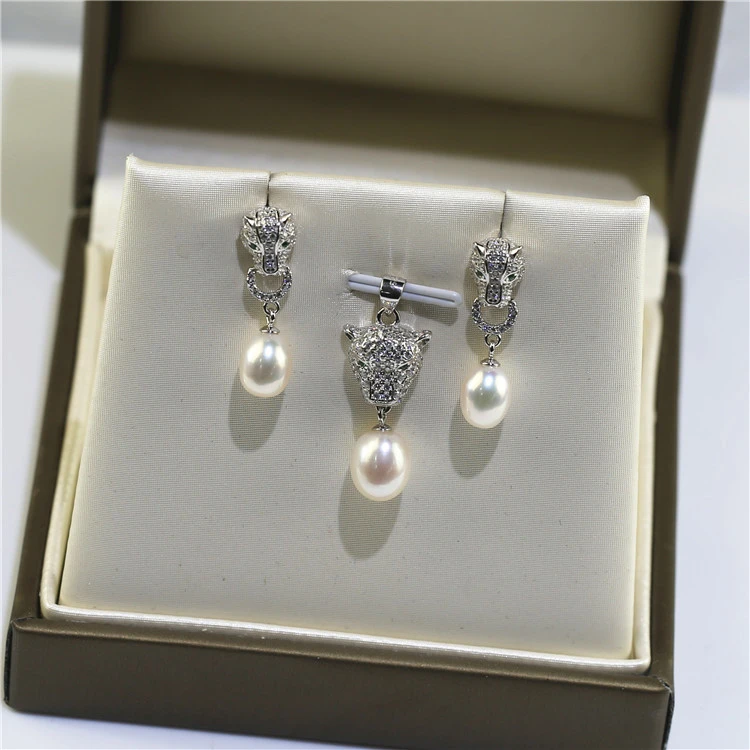 Luxury Brand Leopard Freshwater Cultured Pearl Bridal Jewelry Necklace Earrings Set