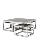 Luxury Nordic Quadrate Table 5pcs Set Stainless Steel Frame Tempered Glass Top Coffee Table Set