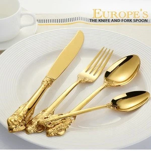 Luxury Royal Gold Plated Used Restaurant Cutlery 18/8 High End Stainless Steel Metal Golden Black Flatware Sets for Wedding