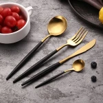 Luxury Stainless Steel Matt Golden Black High Quality Food Contact Safe Wedding Party Flatware