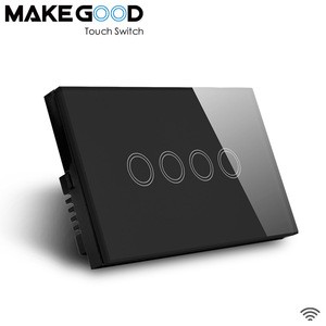 MakeGood US Wireless Remote Control Touch Smart Wifi Switch White/Black/Gold Glass Panel 4 Gang 1 Way